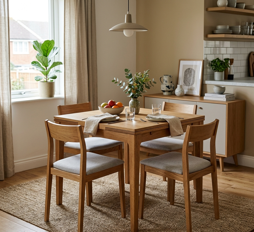 Space-Saving Wooden Dining Table Design
