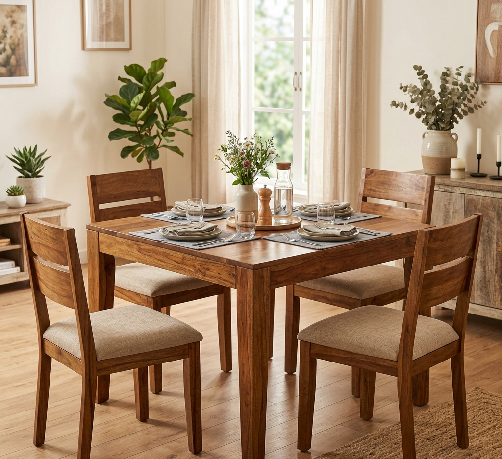 4 Seater Wooden Dining Table Design