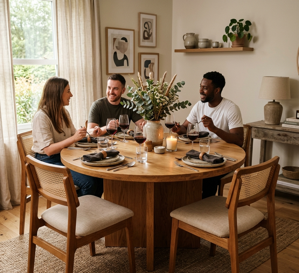 Round Wooden Dining Table 4 Seater